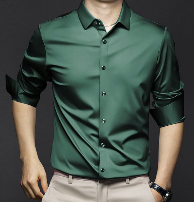Camisa Clásica Antiarrugas para Hombre Manga Larga Hasta 6XL en color verde