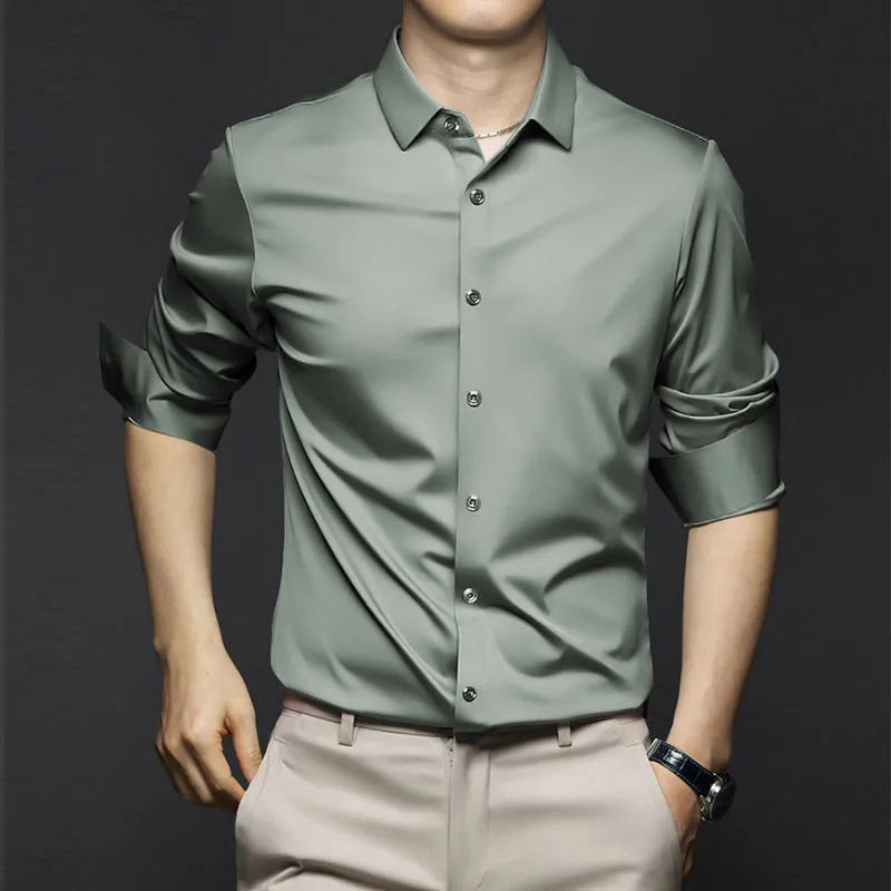 Camisa Clásica Antiarrugas para Hombre Manga Larga Hasta 6XL en color verde claro