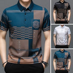 Camisa Estampada Manga Corta de Seda Fría para Hombre en color azul