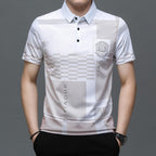 Camisa Estampada Manga Corta de Seda Fría para Hombre en color blanco