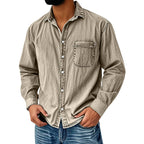 Camisa Lavada Manga Larga para Hombre con Bolsillo en color caqui