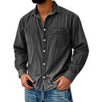 Camisa Lavada Manga Larga para Hombre con Bolsillo en color negro