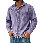 Camisa Lavada Manga Larga para Hombre con Bolsillo en color púrpura