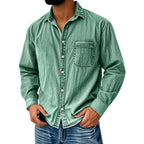 Camisa Lavada Manga Larga para Hombre con Bolsillo en color verde claro