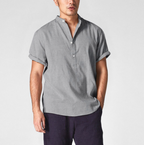 Camisa de Lino Manga Corta Cuello Mao para Hombre en color gris