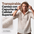 Camisa de Lino con Capucha para Hombre Manga Larga