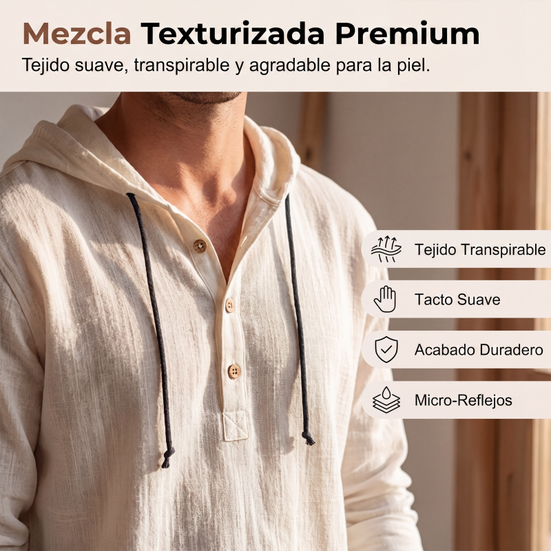Camisa de Lino con Capucha para Hombre Manga Larga - vista 2