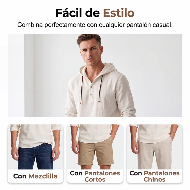 Camisa de Lino con Capucha para Hombre Manga Larga - vista 7