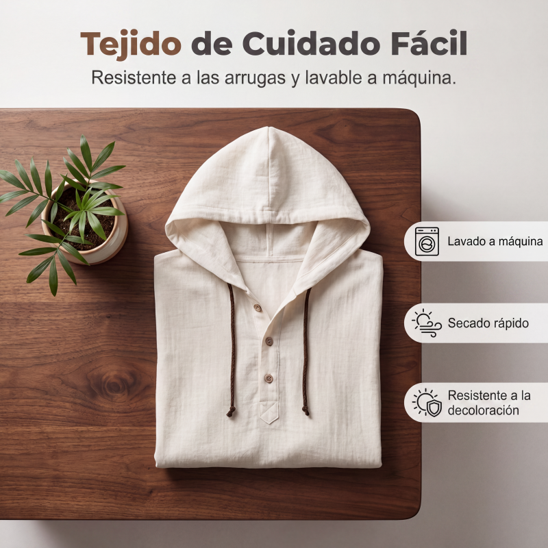 Camisa de Lino con Capucha para Hombre Manga Larga - vista 8