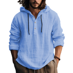 Camisa de Lino con Capucha para Hombre Manga Larga en color azul