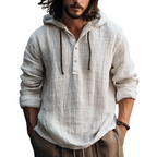 Camisa de Lino con Capucha para Hombre Manga Larga en color blanco