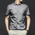 Camisa Manga Corta Antiarrugas para Hombre Hasta 6XL en color gris claro