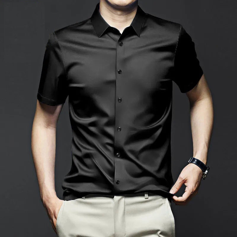 Camisa Manga Corta Antiarrugas para Hombre Hasta 6XL en color negro