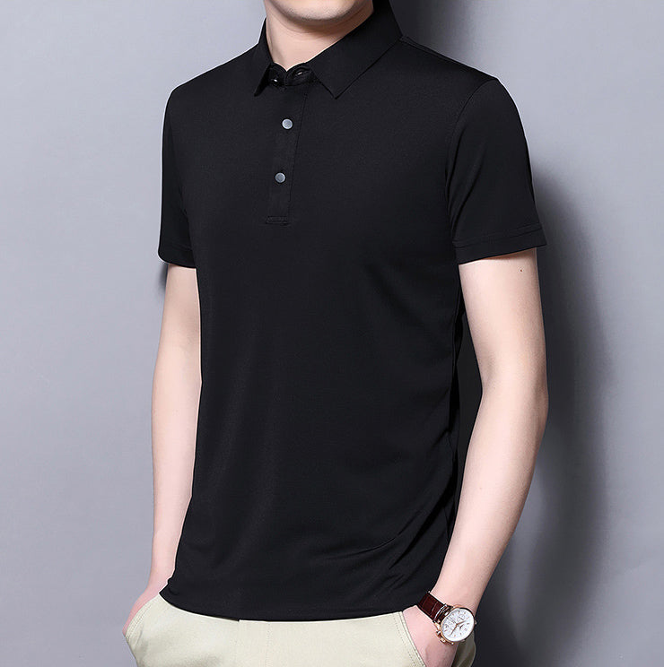 Camisa Manga Corta Cuello Mao para Hombre Slim Fit en color negro