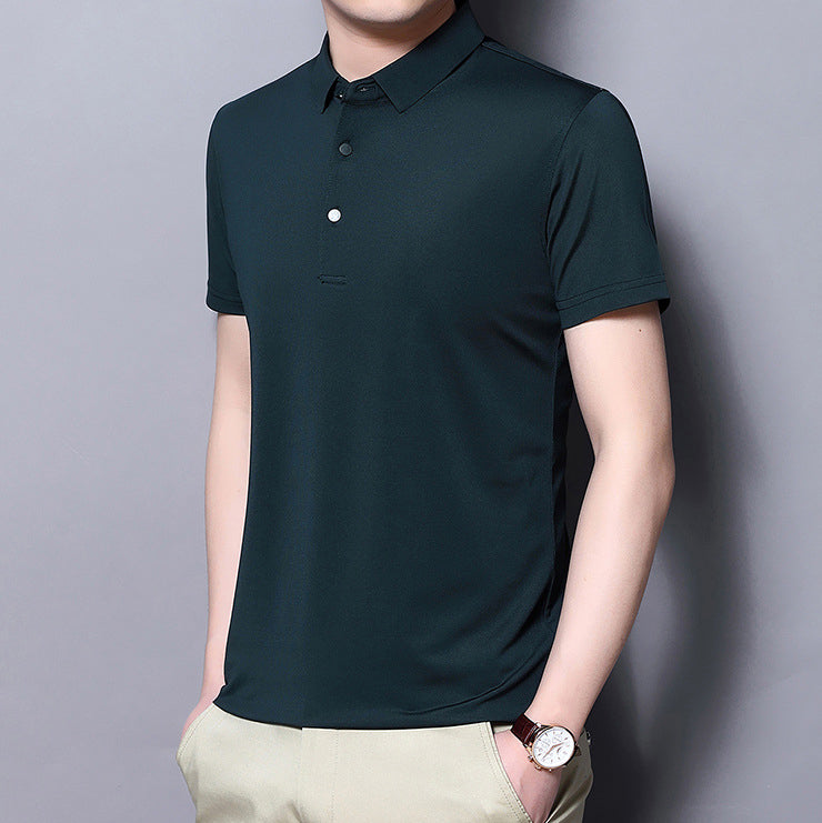 Camisa Manga Corta Cuello Mao para Hombre Slim Fit en color verde oscuro