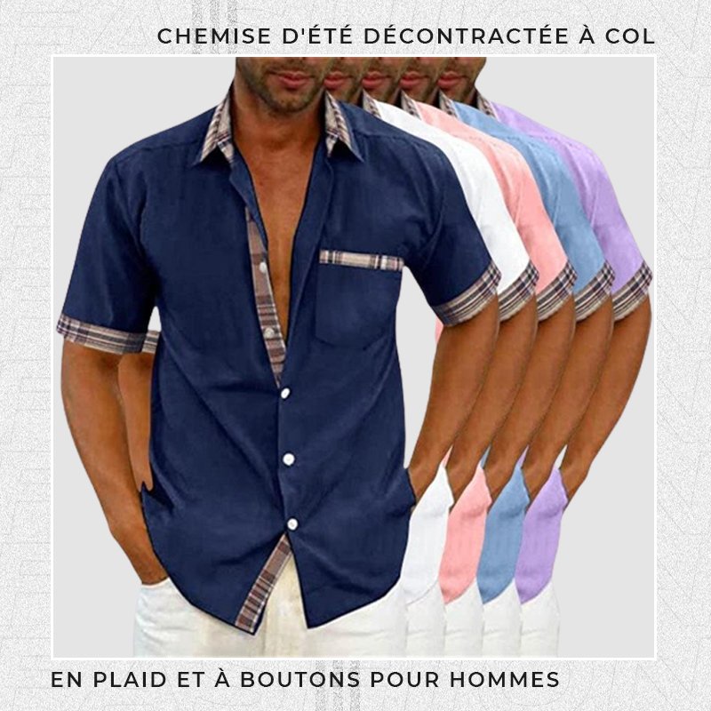 Camisa Manga Corta para Hombre con Detalle a Cuadros