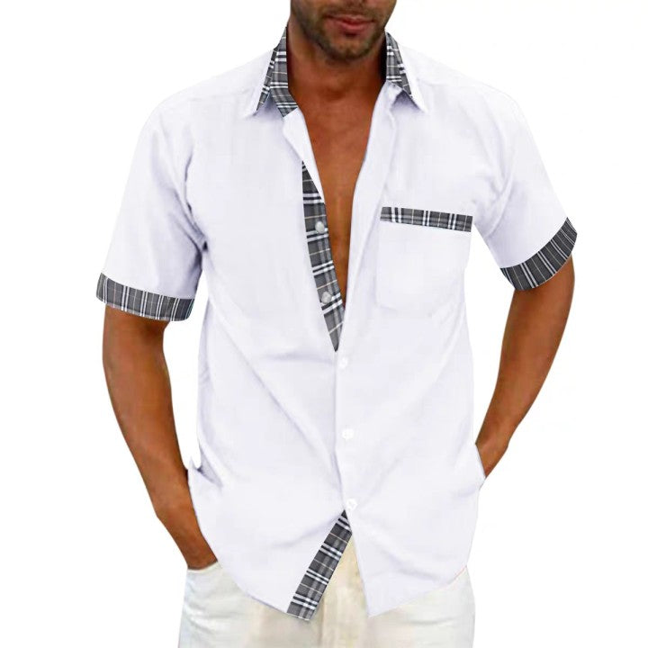 Camisa Manga Corta para Hombre con Detalle a Cuadros - vista 14