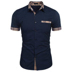 Camisa Manga Corta para Hombre con Detalle a Cuadros en color azul marino