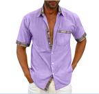 Camisa Manga Corta para Hombre con Detalle a Cuadros en color púrpura