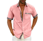 Camisa Manga Corta para Hombre con Detalle a Cuadros en color rosa