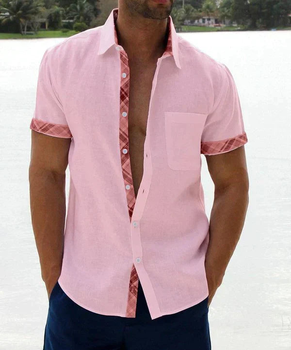 Camisa Manga Corta para Hombre con Detalle Estampado en Cuello y Puños - vista 4