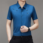 Camisa Manga Corta de Seda Fría para Hombre en color azul real