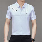 Camisa Manga Corta de Seda Fría para Hombre en color blanco