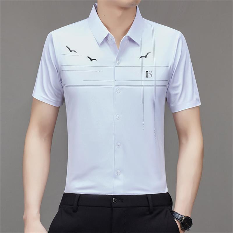 Camisa Manga Corta de Seda Fría para Hombre en color blanco
