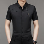 Camisa Manga Corta de Seda Fría para Hombre en color negro