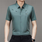 Camisa Manga Corta de Seda Fría para Hombre en color verde claro