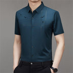 Camisa Manga Corta de Seda Fría para Hombre en color verde oscuro