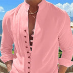 Camisa Manga Larga Cuello Mao para Hombre Estilo Lino - vista 9