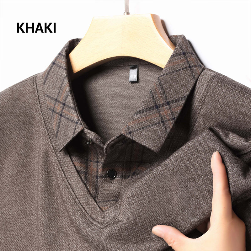 Camisa Manga Larga Efecto Dos Piezas para Hombre en color caqui