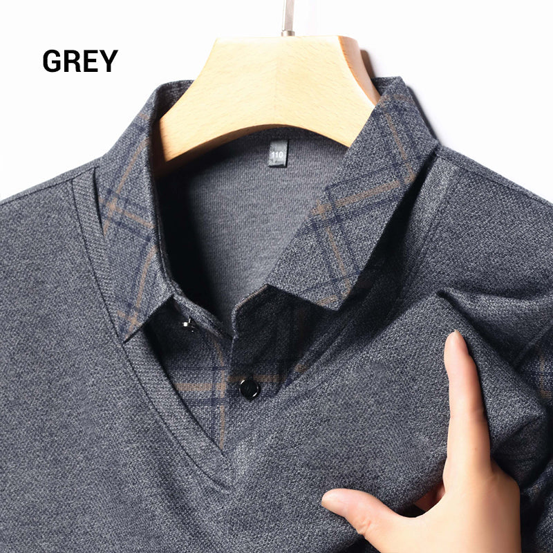 Camisa Manga Larga Efecto Dos Piezas para Hombre en color gris