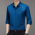 Camisa Manga Larga Elástica para Hombre Sin Plancha en color azul