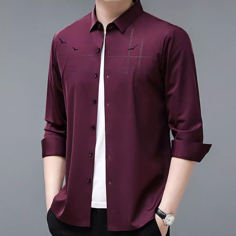 Camisa Manga Larga Elástica para Hombre Sin Plancha en color borgoña