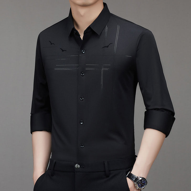 Camisa Manga Larga Elástica para Hombre Sin Plancha en color negro