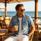 Camisa de Mezclilla Manga Corta para Hombre con Doble Bolsillo - vista 4