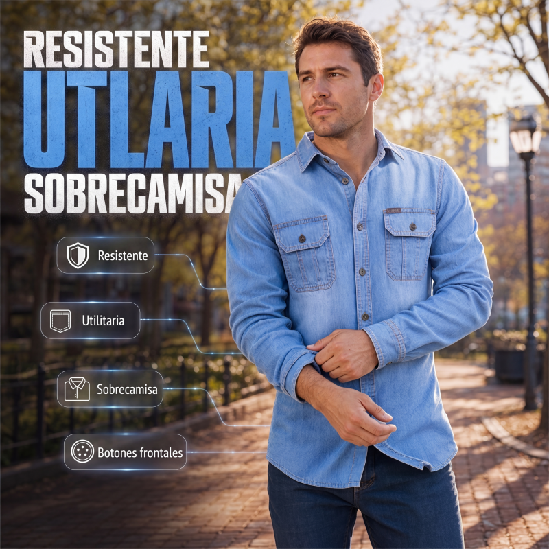 Camisa de Mezclilla Manga Larga para Hombre con Bolsillos