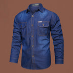 Camisa de Mezclilla Manga Larga para Hombre con Bolsillos en color azul oscuro