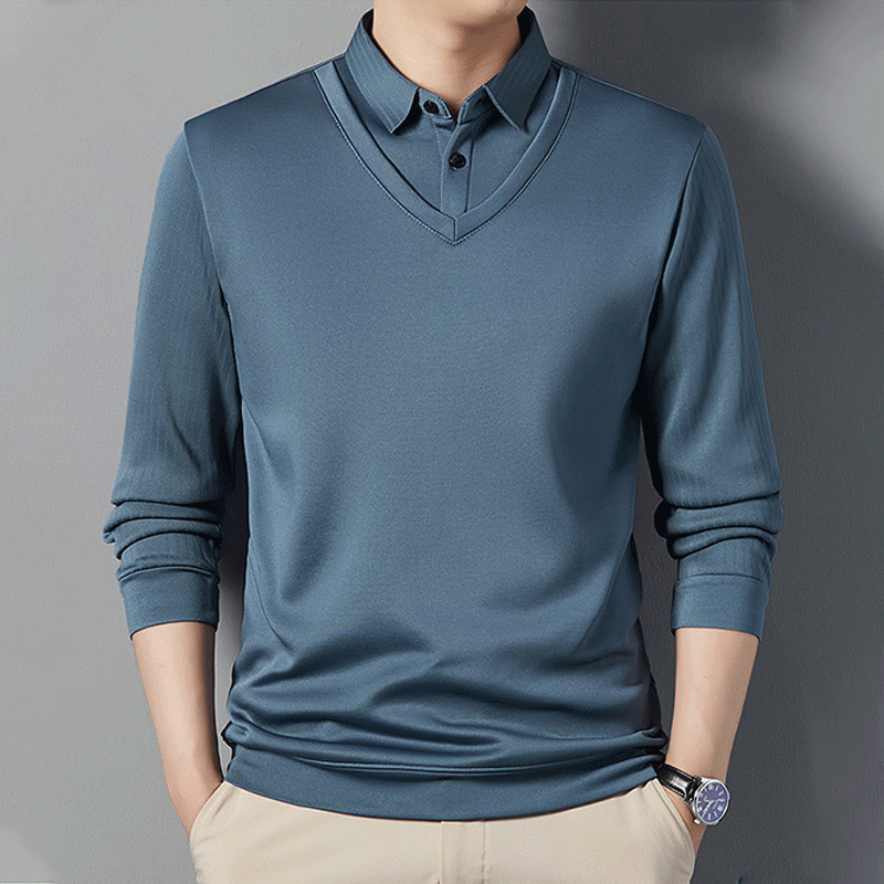 Camisa Polo Manga Larga Forrada para Hombre Efecto Dos Piezas - vista 6