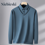 Camisa Polo Manga Larga Forrada para Hombre Efecto Dos Piezas en color azul