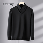 Camisa Polo Manga Larga Forrada para Hombre Efecto Dos Piezas en color negro