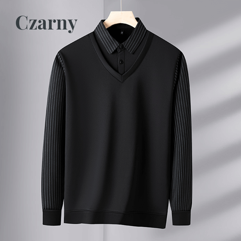 Camisa Polo Manga Larga Forrada para Hombre Efecto Dos Piezas en color negro