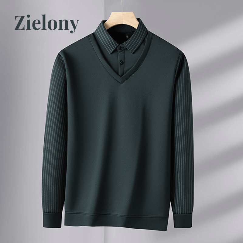 Camisa Polo Manga Larga Forrada para Hombre Efecto Dos Piezas en color verde