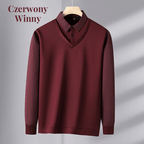 Camisa Polo Manga Larga Forrada para Hombre Efecto Dos Piezas en color vino tinto