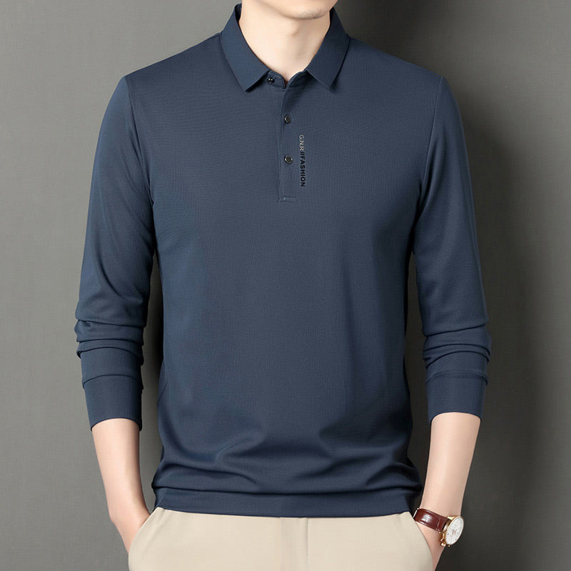 Camisa Polo Manga Larga Tipo Waffle para Hombre en color azul marino