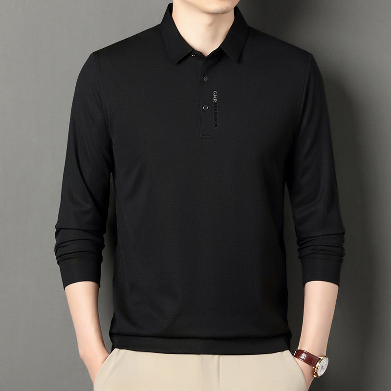 Camisa Polo Manga Larga Tipo Waffle para Hombre en color negro