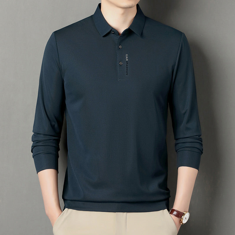 Camisa Polo Manga Larga Tipo Waffle para Hombre en color verde oscuro
