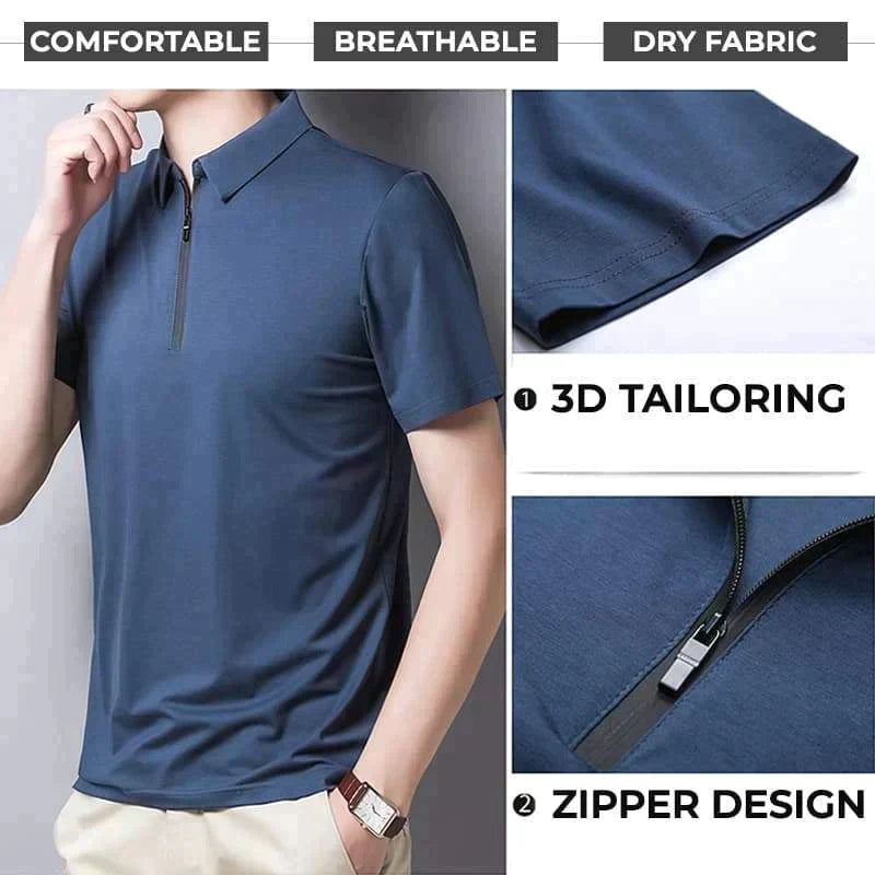 Camisa Polo de Seda Fría para Hombre con Cierre - vista 14